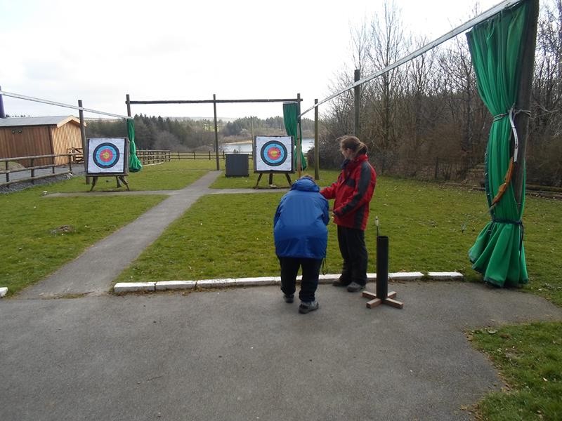Jayne trying out the archery course.