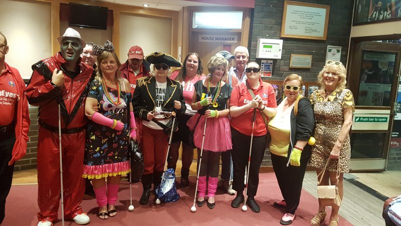 GROUP PHOTO. LEFT TO RIGHT - JAMES, ALMOST, JOHN, DANIEL, JULIE, ERNEST, DIANE, MICHELLE, JEAN, SU, SPUD, KIMBY, JAYNE AND AILEEN. ALL IN OUR THEMED GEAR FOR THE NIGHT.