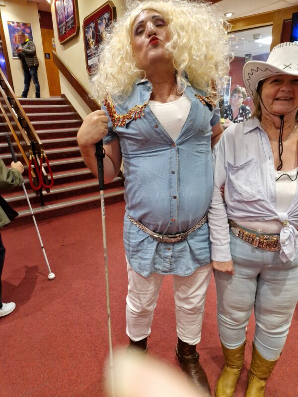 JOHN AS DOLLY PARTON LOOKALIKE AND JULIE AS A COWGIRL WESTON PLAYHOUSE